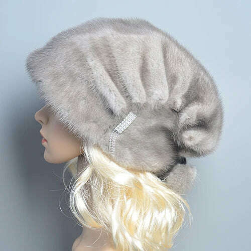 Russian Fur Hat Winter Warm Natural Mink Fur Hats for Women Classic Luxury Caps Earflap Christmas Hat Luxury Lady Real Mink Hat - Image 5