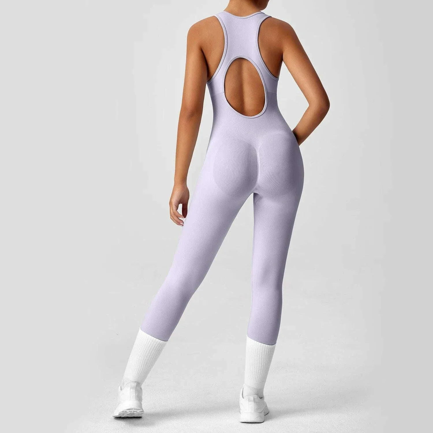 Seamless Peach Booty One-Piece Yoga Bodysuit - V-Back Tummy Control Gym Outfit for Women - Sexy Workout Jumpsuit Fitness Bodycon - Image 8