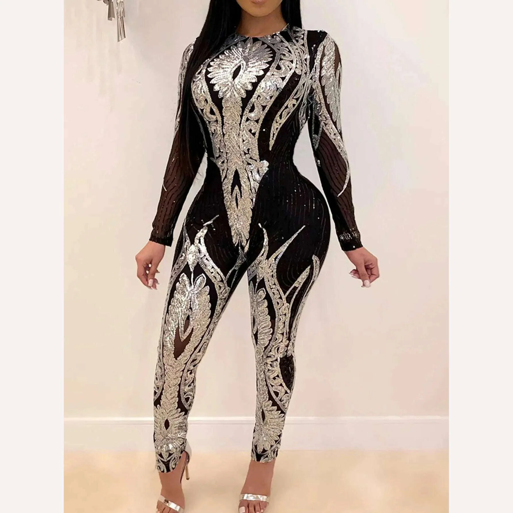 Sexy Long sleeve Sequin bodycon jumpsuit women body bodysuit one piece birthday party nightclub outfits womens jumpsuits overall - Image 11