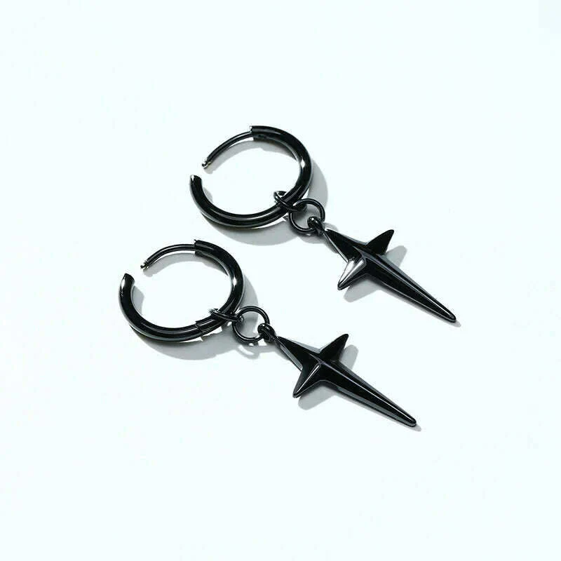 Stainless Steel Four Pointed North Star Huggie Hoops Earrings For Men Piercing Or No Piercing Cross Jewelry Gift For Her Him - Image 4