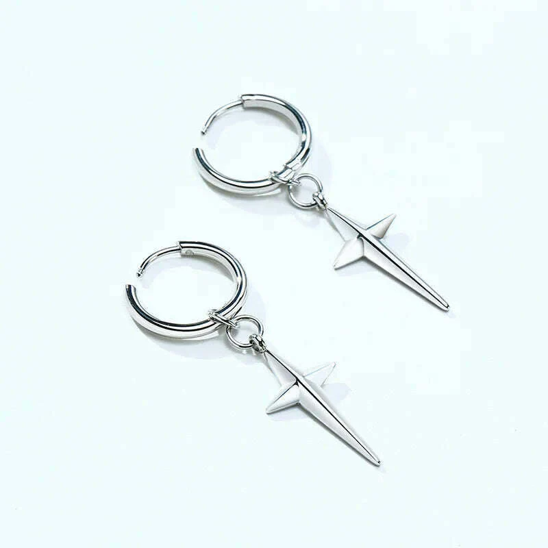 Stainless Steel Four Pointed North Star Huggie Hoops Earrings For Men Piercing Or No Piercing Cross Jewelry Gift For Her Him - Image 6