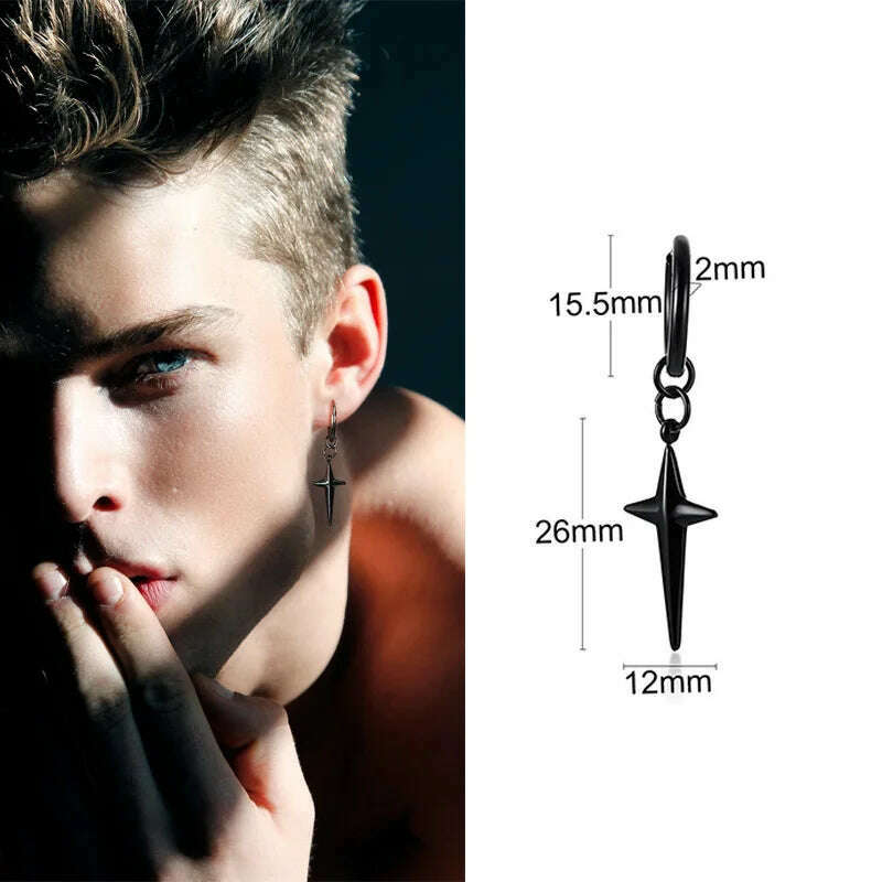 Stainless Steel Four Pointed North Star Huggie Hoops Earrings For Men Piercing Or No Piercing Cross Jewelry Gift For Her Him - Image 7