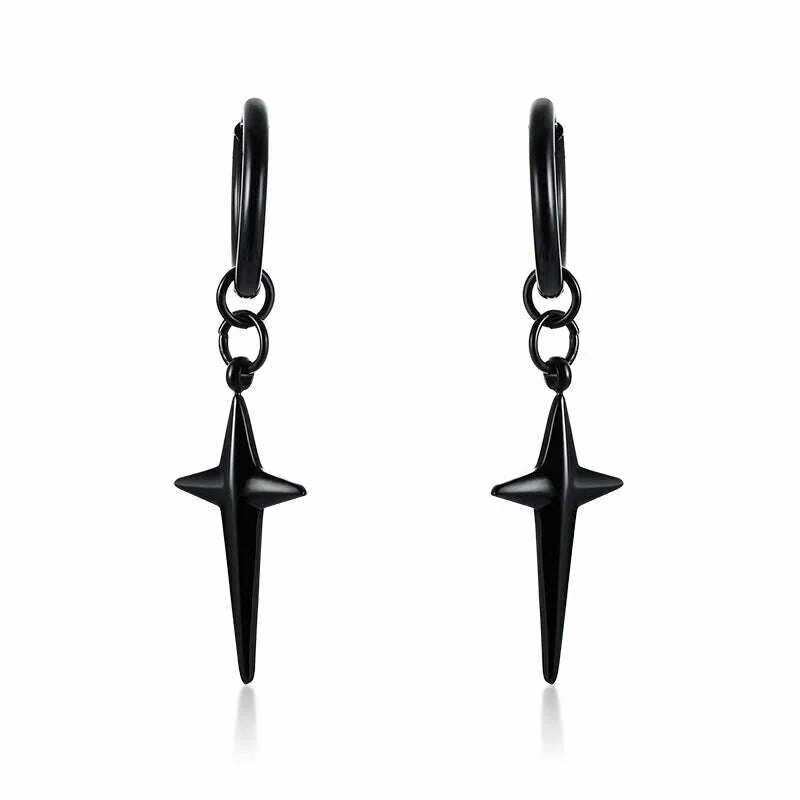 Stainless Steel Four Pointed North Star Huggie Hoops Earrings For Men Piercing Or No Piercing Cross Jewelry Gift For Her Him - Image 8