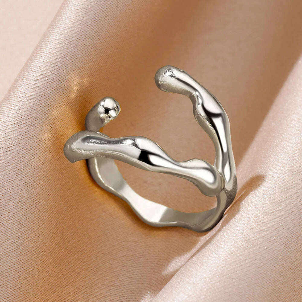 Stainless Steel Rings For Women Men Gold Color Hollow Wide Ring Female Male Engagement Wedding Party Finger Jewelry Gift Trend - Image 11