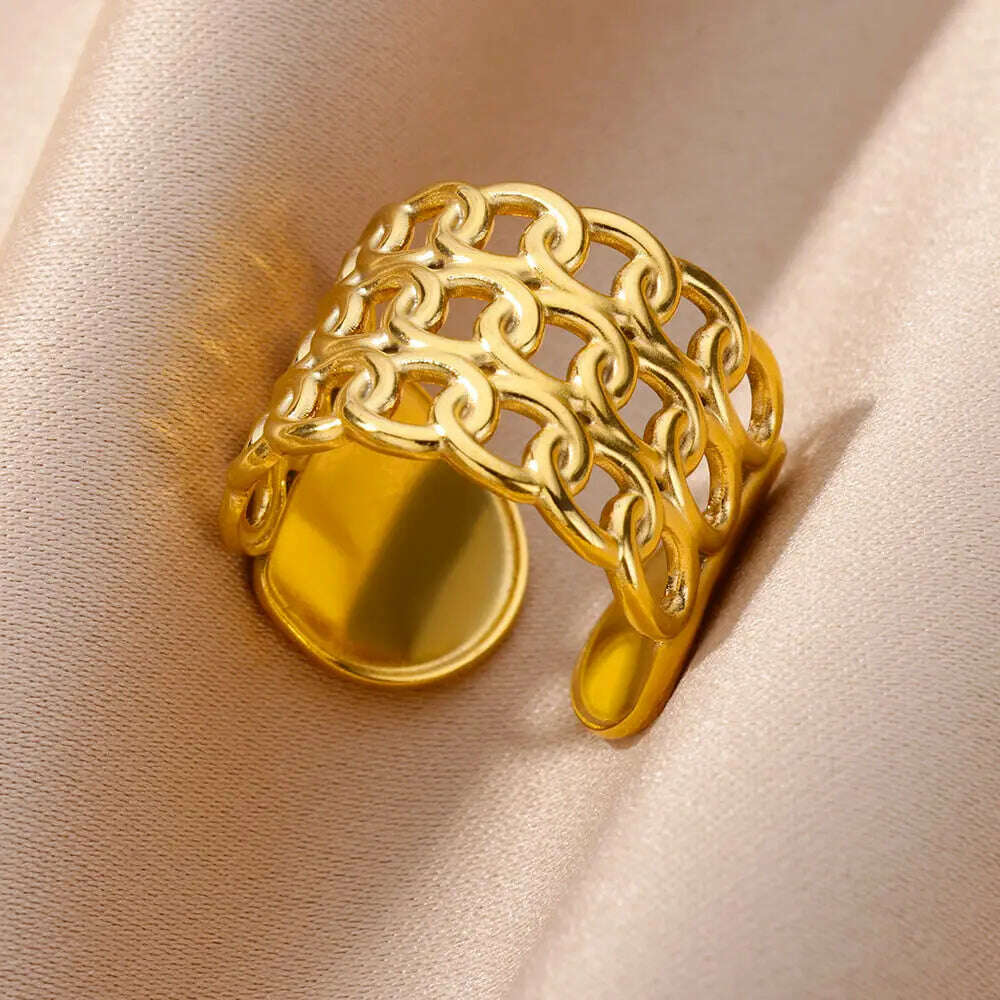 Stainless Steel Rings For Women Men Gold Color Hollow Wide Ring Female Male Engagement Wedding Party Finger Jewelry Gift Trend - Image 12