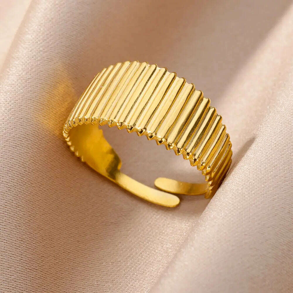 Stainless Steel Rings For Women Men Gold Color Hollow Wide Ring Female Male Engagement Wedding Party Finger Jewelry Gift Trend - Image 25