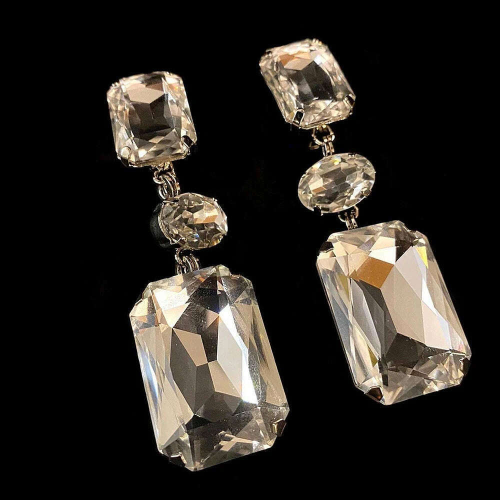 Stonefans Tassel Square Rhinestone Jewelry Set for Women Exaggerate Summer Oversize Accessories Crystal Necklace Earrings Set - Image 5