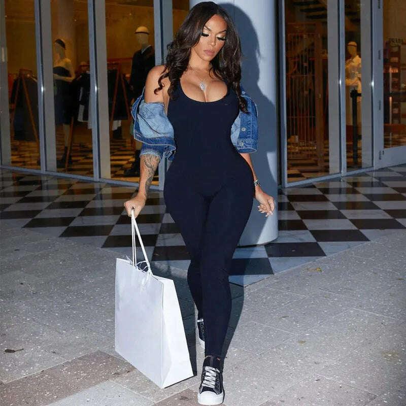 2022 Summer One Piece Jumpsuit Women Solid Slim Spring Bodycon Backless Sports Fitness Playsuit Sleeveless Romper Female - Image 5