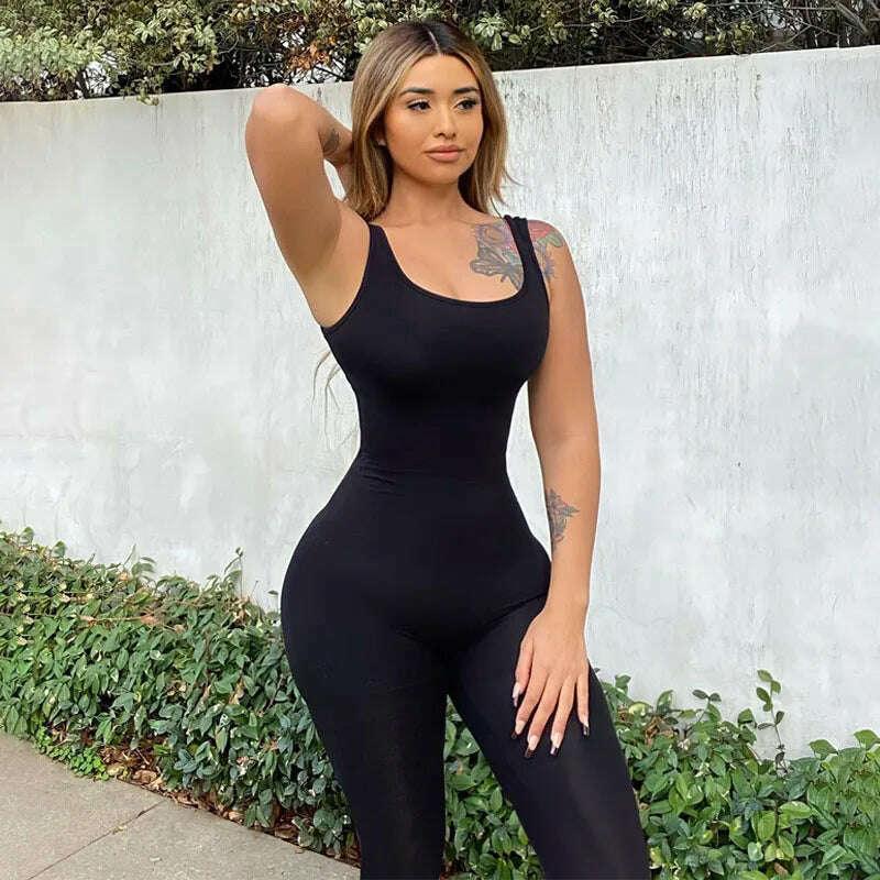2022 Summer One Piece Jumpsuit Women Solid Slim Spring Bodycon Backless Sports Fitness Playsuit Sleeveless Romper Female - Image 6