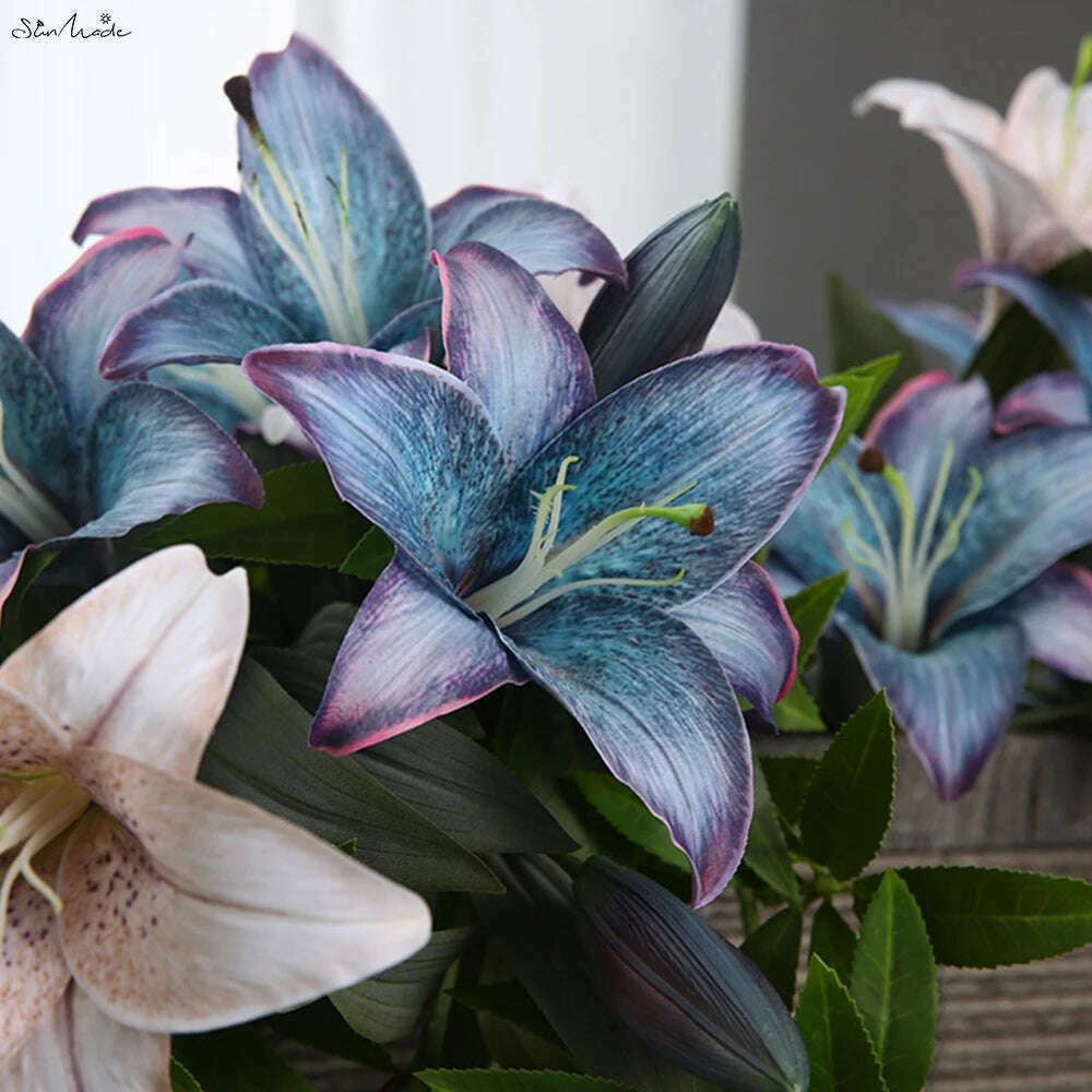 SunMade Retro Lily Branch Silk Artificial Flowers Home Decor Wedding dDecoration Flower Arrangement Accessaries Blue Flores Xmas - Image 4