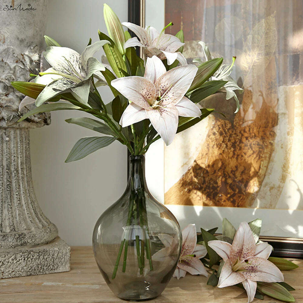 SunMade Retro Lily Branch Silk Artificial Flowers Home Decor Wedding dDecoration Flower Arrangement Accessaries Blue Flores Xmas - Image 5