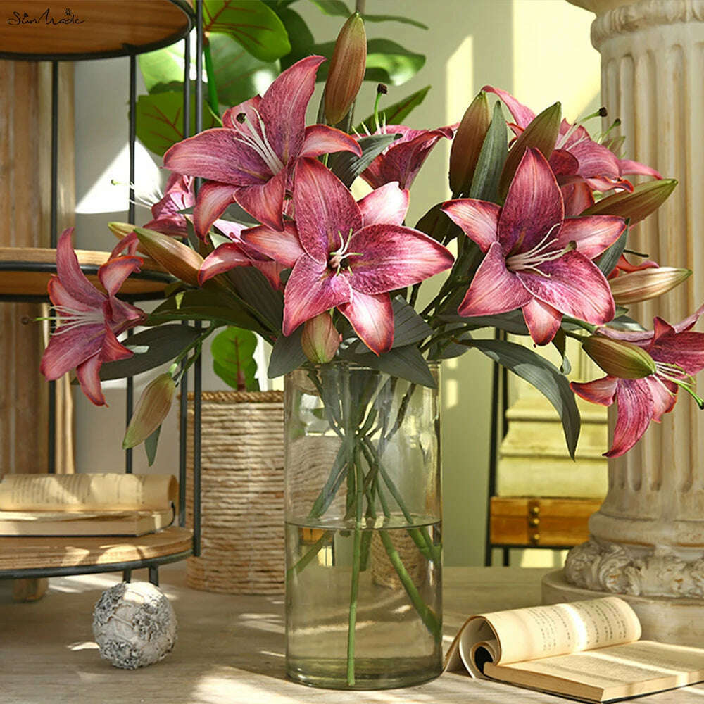 SunMade Retro Lily Branch Silk Artificial Flowers Home Decor Wedding dDecoration Flower Arrangement Accessaries Blue Flores Xmas - Image 6