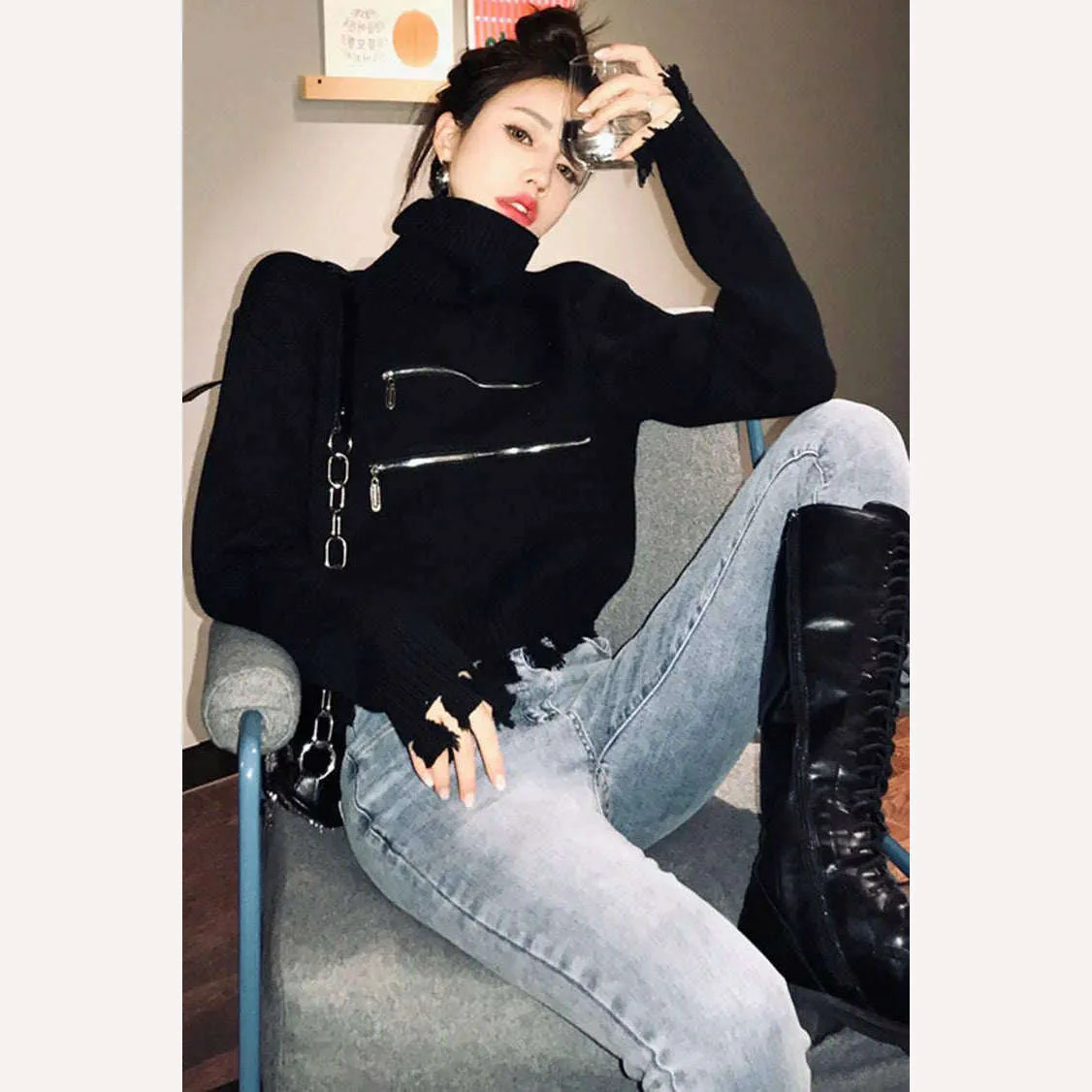 Sweater Women Turtleneck Pullovers Long Sleeve Solid Stretch Korean Top Knit 2022 Autumn Winter Casual Female Short Sweaters - Image 6