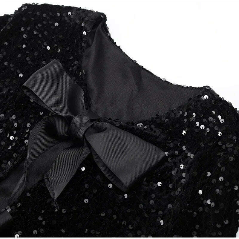 Sweet Bow Lace Up Sequin Shiny Jacket For Women Fashion O-neck Long Sleeves Sexy Cardigans Lady Elegant Christmas Party Outwear - Image 11
