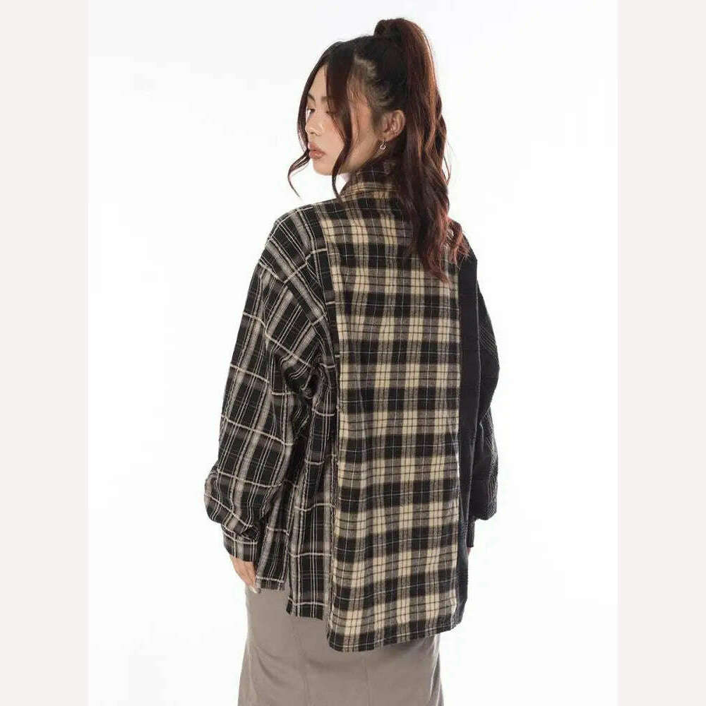 Tawaaiw Streetwear Patchwork Plaid Shirt Women Long Sleeve Korean Style Single Breasted High Quality Cotton Loose Blouse Chic - Image 4