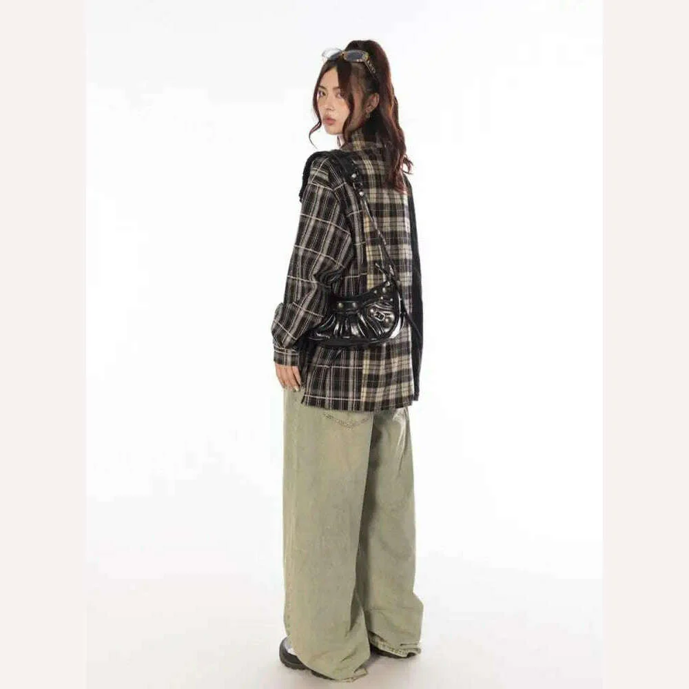 Tawaaiw Streetwear Patchwork Plaid Shirt Women Long Sleeve Korean Style Single Breasted High Quality Cotton Loose Blouse Chic - Image 7