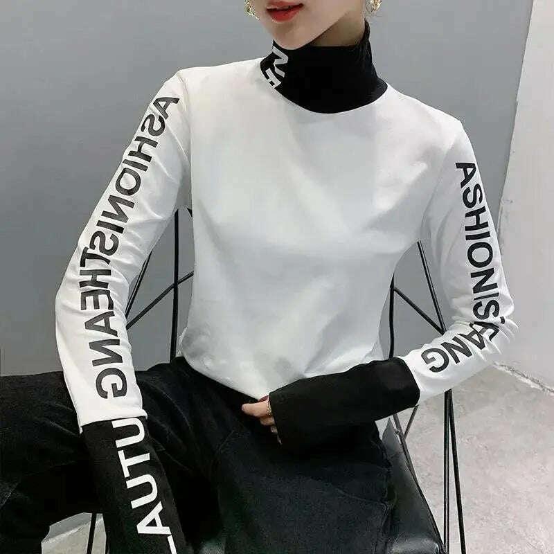Top for Women Long Sleeve Turtleneck Slim T Shirts Female Yellow Skinny Emo Tees Cartoon Clothes Loose Youth Spring Xxl Pulovers - Image 4