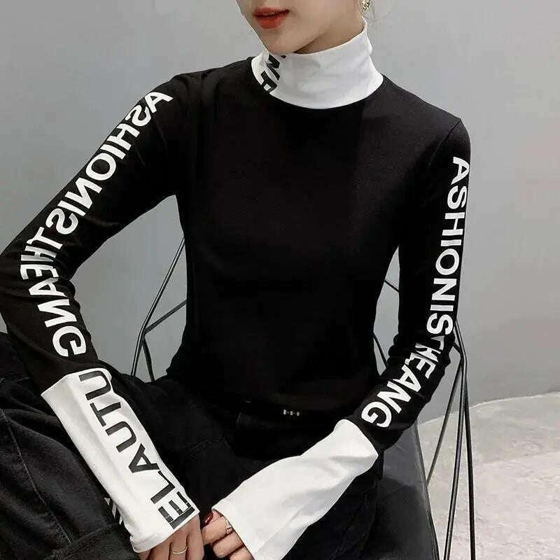 Top for Women Long Sleeve Turtleneck Slim T Shirts Female Yellow Skinny Emo Tees Cartoon Clothes Loose Youth Spring Xxl Pulovers - Image 5