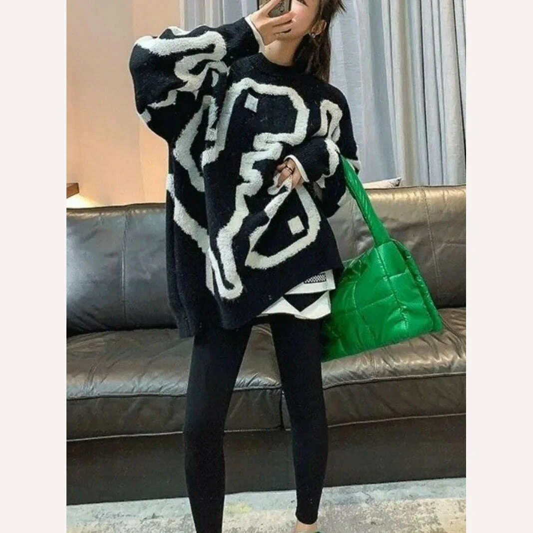Towel Embroidery Thickened Sweater Women's 2023 Winter New Korean Version Thickened Loose Round Neck Medium Long Coat Knitwear - Image 4