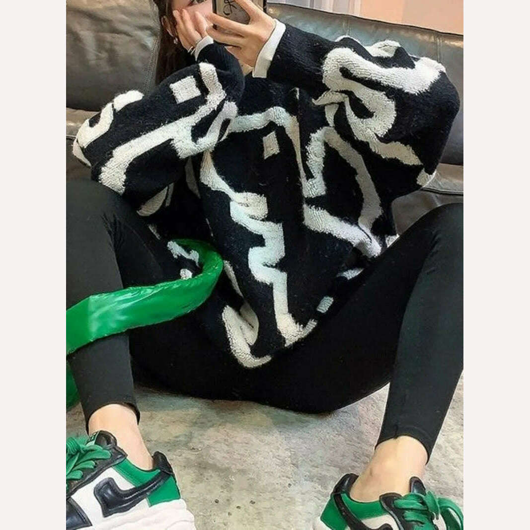 Towel Embroidery Thickened Sweater Women's 2023 Winter New Korean Version Thickened Loose Round Neck Medium Long Coat Knitwear - Image 6