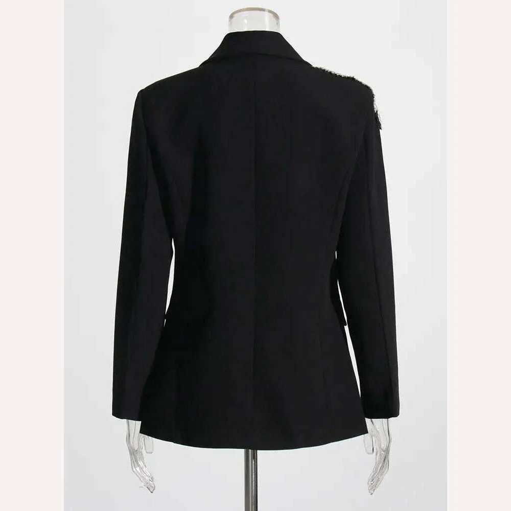 TWOTWINSTYLE Autumn Slim Blazers For Women Notched Collar Long Sleeve Patchwork Diamonds Chic Style Blazer Female Fashion 2023 - Image 6