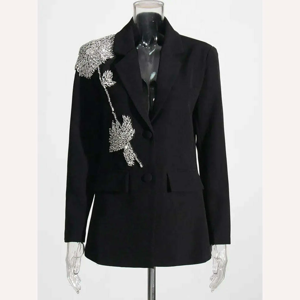 TWOTWINSTYLE Autumn Slim Blazers For Women Notched Collar Long Sleeve Patchwork Diamonds Chic Style Blazer Female Fashion 2023 - Image 8