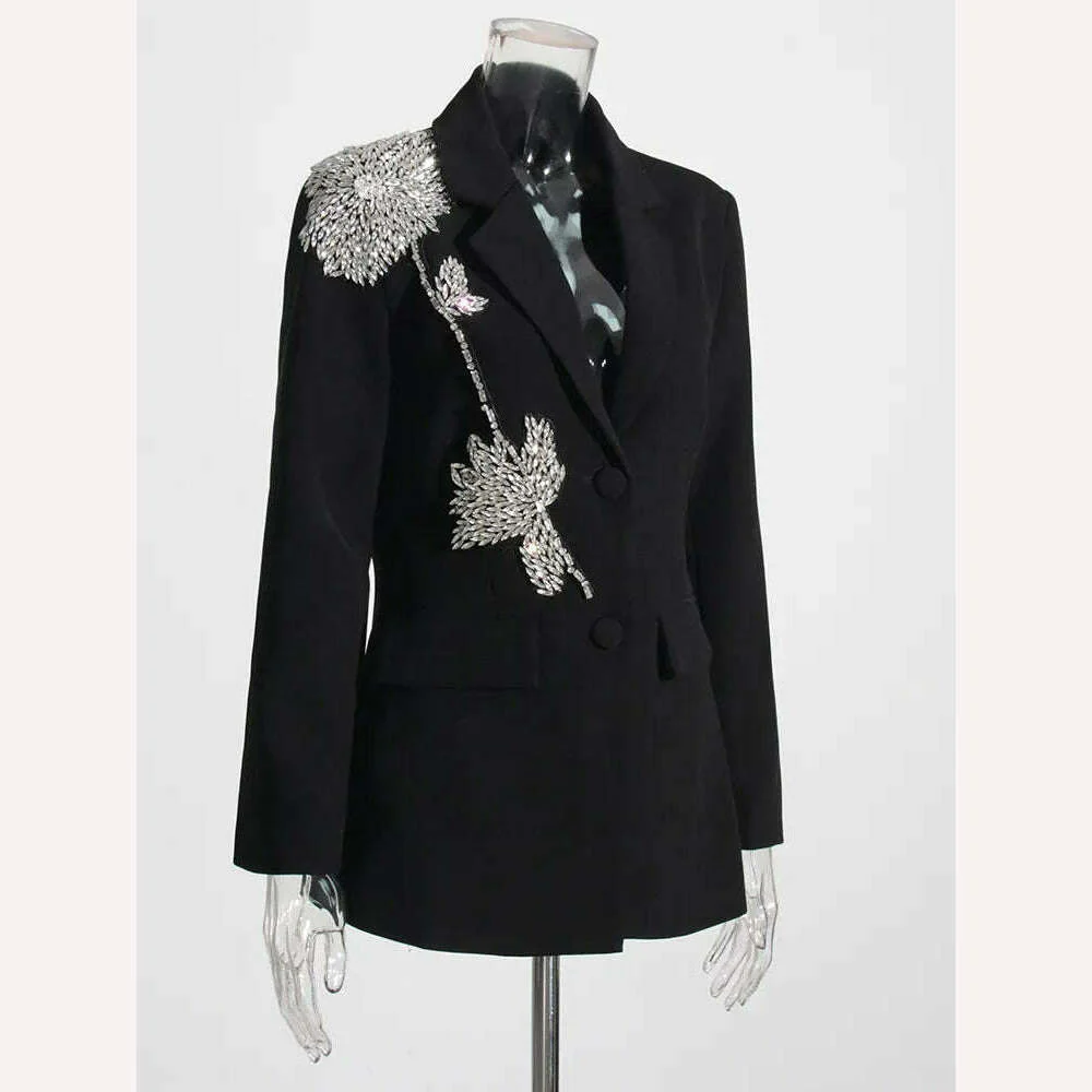 TWOTWINSTYLE Autumn Slim Blazers For Women Notched Collar Long Sleeve Patchwork Diamonds Chic Style Blazer Female Fashion 2023 - Image 9