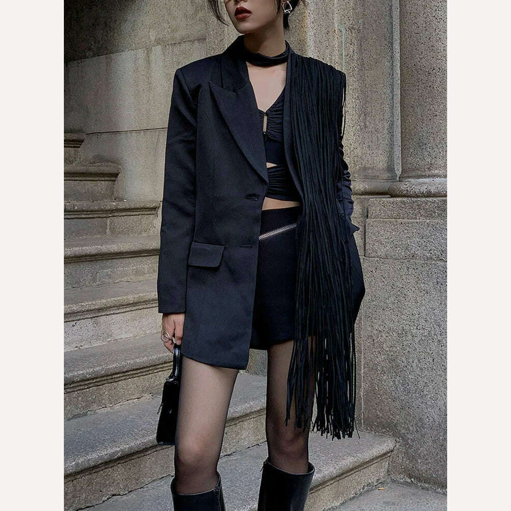 TWOTWINSTYLE Korean Fashion Black Patchwork Tassels Blazer For Women Notched Collar Long Sleeve Solid Blazers Female Spring 2023 - Image 13