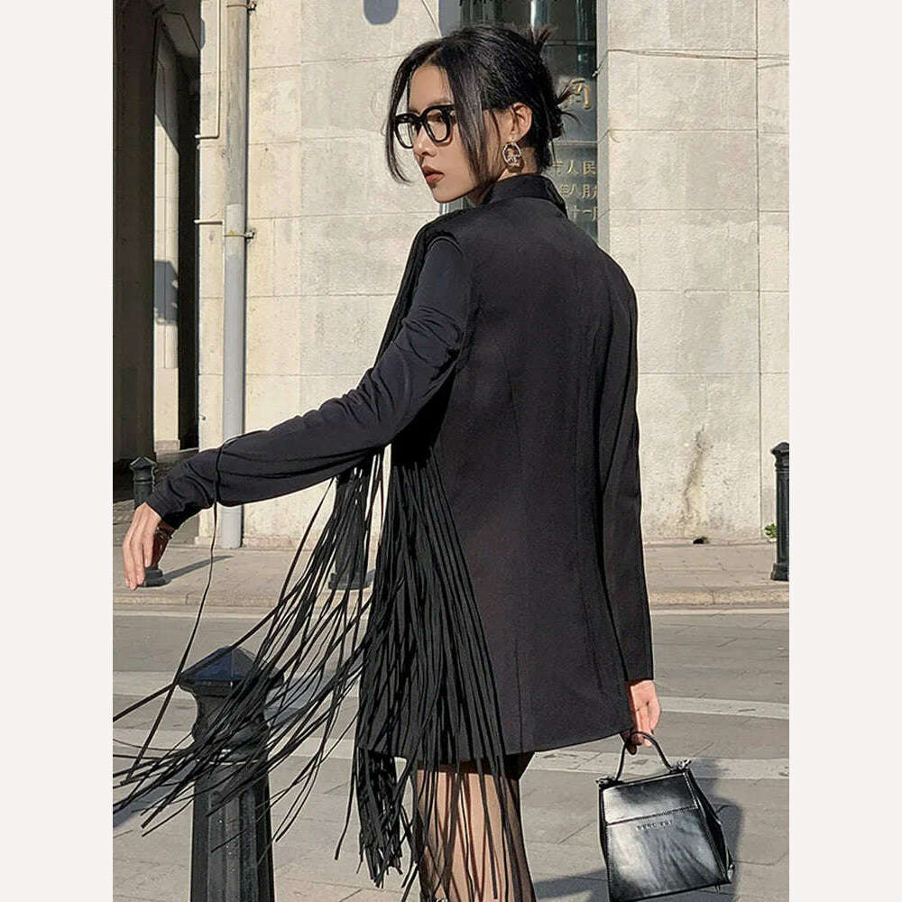 TWOTWINSTYLE Korean Fashion Black Patchwork Tassels Blazer For Women Notched Collar Long Sleeve Solid Blazers Female Spring 2023 - Image 15
