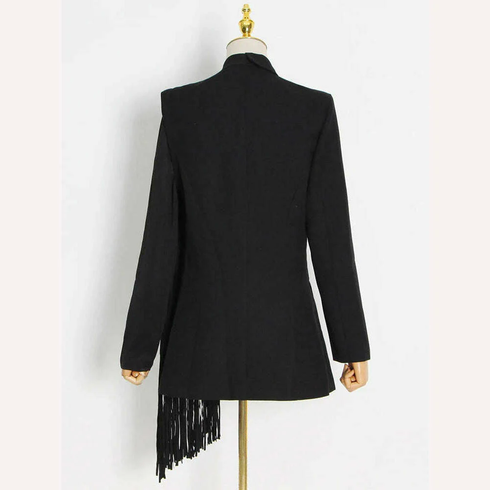 TWOTWINSTYLE Korean Fashion Black Patchwork Tassels Blazer For Women Notched Collar Long Sleeve Solid Blazers Female Spring 2023 - Image 6