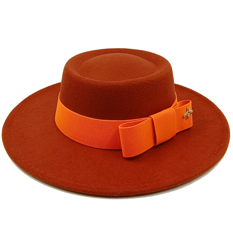 Wholesale Fedora hats Winter round concave convex surface flat top bow elastic ribbon men's and women's felt jazz hats Fedora - Image 16
