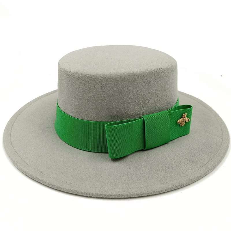 Wholesale Fedora hats Winter round concave convex surface flat top bow elastic ribbon men's and women's felt jazz hats Fedora - Image 18
