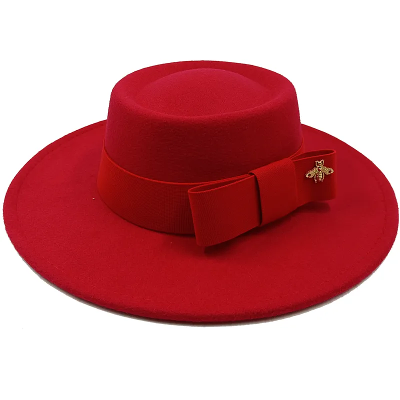Wholesale Fedora hats Winter round concave convex surface flat top bow elastic ribbon men's and women's felt jazz hats Fedora - Image 20