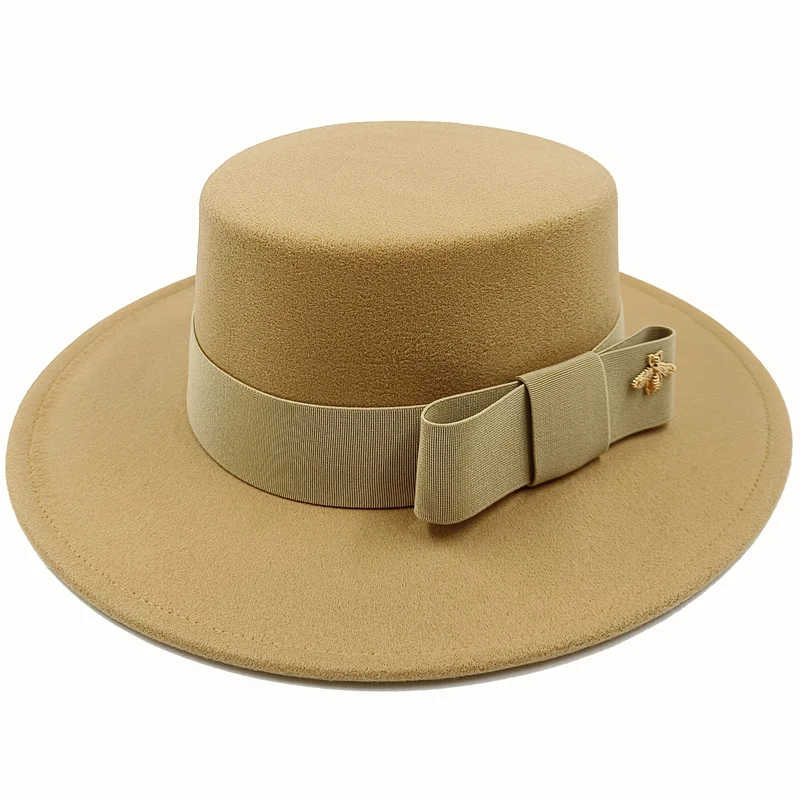 Wholesale Fedora hats Winter round concave convex surface flat top bow elastic ribbon men's and women's felt jazz hats Fedora - Image 27