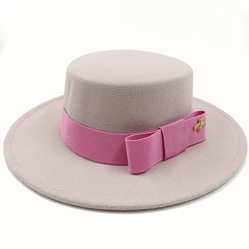Wholesale Fedora hats Winter round concave convex surface flat top bow elastic ribbon men's and women's felt jazz hats Fedora - Image 28