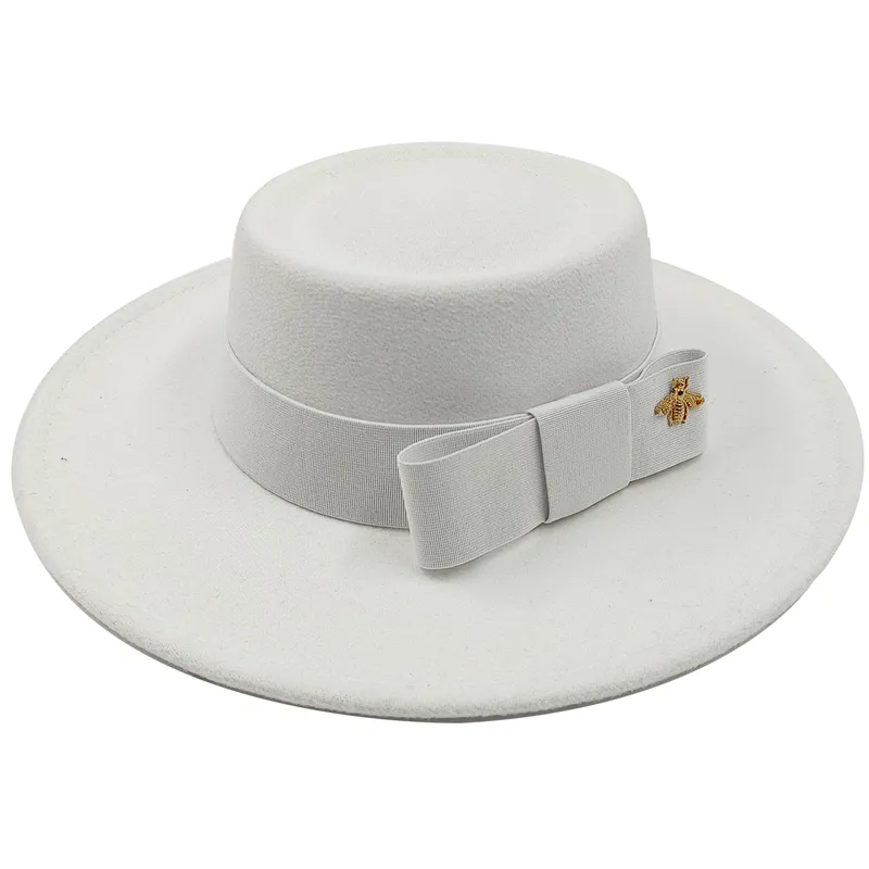 Wholesale Fedora hats Winter round concave convex surface flat top bow elastic ribbon men's and women's felt jazz hats Fedora - Image 43