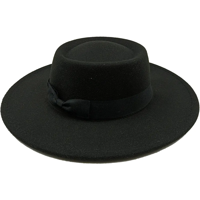 Wholesale Fedora hats Winter round concave convex surface flat top bow elastic ribbon men's and women's felt jazz hats Fedora - Image 8
