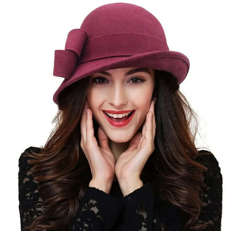 Winter Hat for Women 1920s Gatsby Style Flower Warm Wool Fedora Winter Cap Ladies Church Hats Cloche Bonnet Femme Felt Fedoras - Image 10
