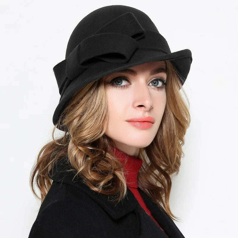 Winter Hat for Women 1920s Gatsby Style Flower Warm Wool Fedora Winter Cap Ladies Church Hats Cloche Bonnet Femme Felt Fedoras - Image 13