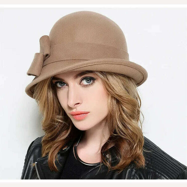 Winter Hat for Women 1920s Gatsby Style Flower Warm Wool Fedora Winter Cap Ladies Church Hats Cloche Bonnet Femme Felt Fedoras - Image 3