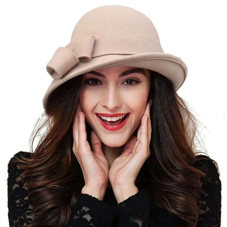 Winter Hat for Women 1920s Gatsby Style Flower Warm Wool Fedora Winter Cap Ladies Church Hats Cloche Bonnet Femme Felt Fedoras - Image 4