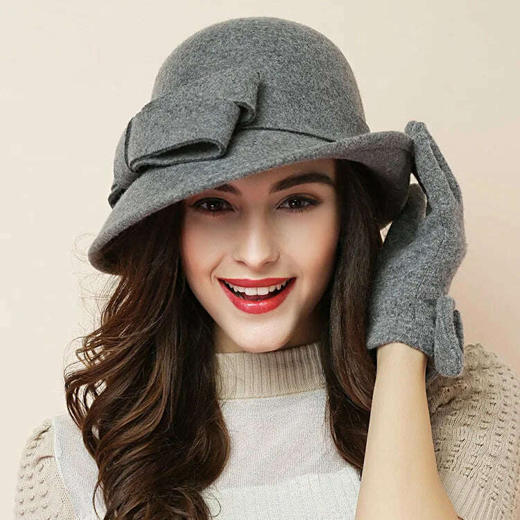 Winter Hat for Women 1920s Gatsby Style Flower Warm Wool Fedora Winter Cap Ladies Church Hats Cloche Bonnet Femme Felt Fedoras - Image 6