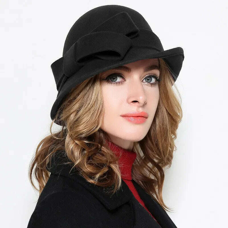 Winter Hat for Women 1920s Gatsby Style Flower Warm Wool Fedora Winter Cap Ladies Church Hats Cloche Bonnet Femme Felt Fedoras - Image 7