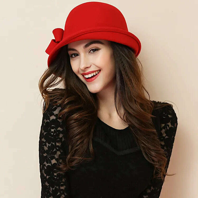Winter Hat for Women 1920s Gatsby Style Flower Warm Wool Fedora Winter Cap Ladies Church Hats Cloche Bonnet Femme Felt Fedoras - Image 8