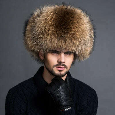 Winter Men's 100% Real Silver Fox Fur Aviator Bomber Hat Raccoon Fur Ushanka Cap Trapper Russian Man Ski Hats Caps Real Leather - Image 4