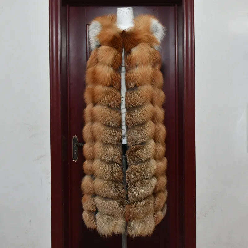 Winter Red Fox Fur Vest Female Real Extended Long Women Red Fox Fur Waistcoat Natural Fox Fur Waistcoat Long Free Shipping - Image 3