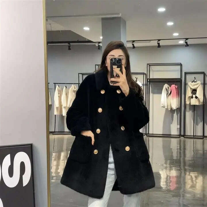 Women 2022 Winter Fashion Double-breasted Warm Coats Female Genuine Lamb Fur Jackets Ladies Long Sheep Shearing Thick Overcoats - Image 12