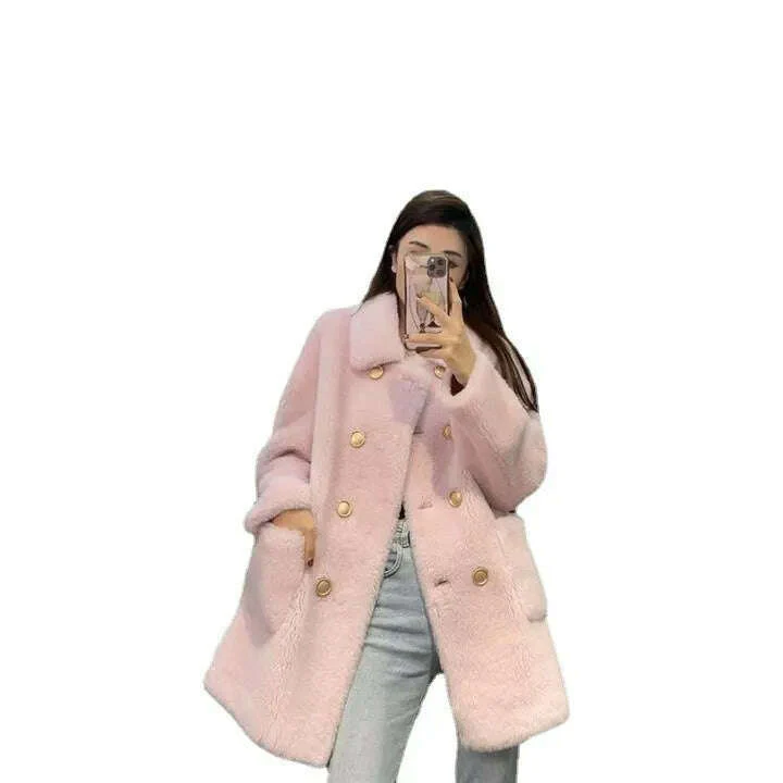 Women 2022 Winter Fashion Double-breasted Warm Coats Female Genuine Lamb Fur Jackets Ladies Long Sheep Shearing Thick Overcoats - Image 13