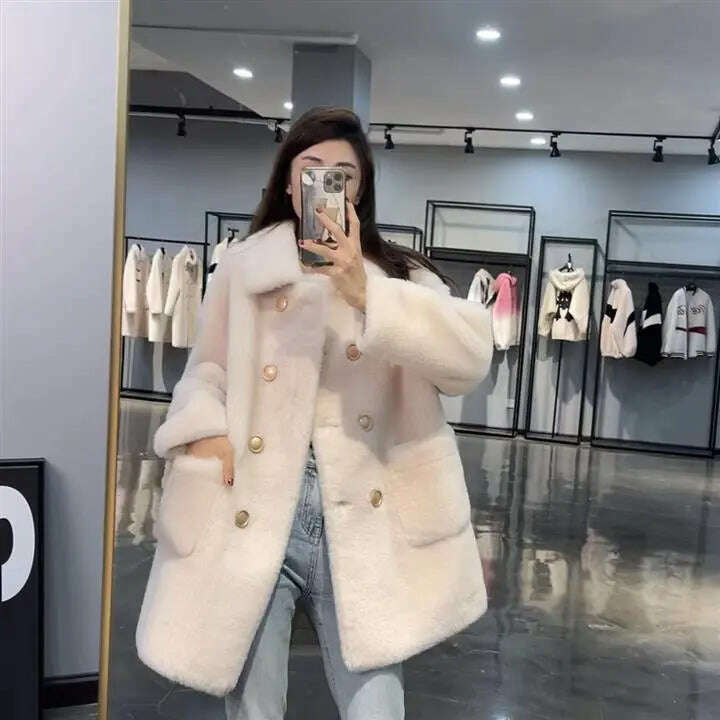 Women 2022 Winter Fashion Double-breasted Warm Coats Female Genuine Lamb Fur Jackets Ladies Long Sheep Shearing Thick Overcoats - Image 15