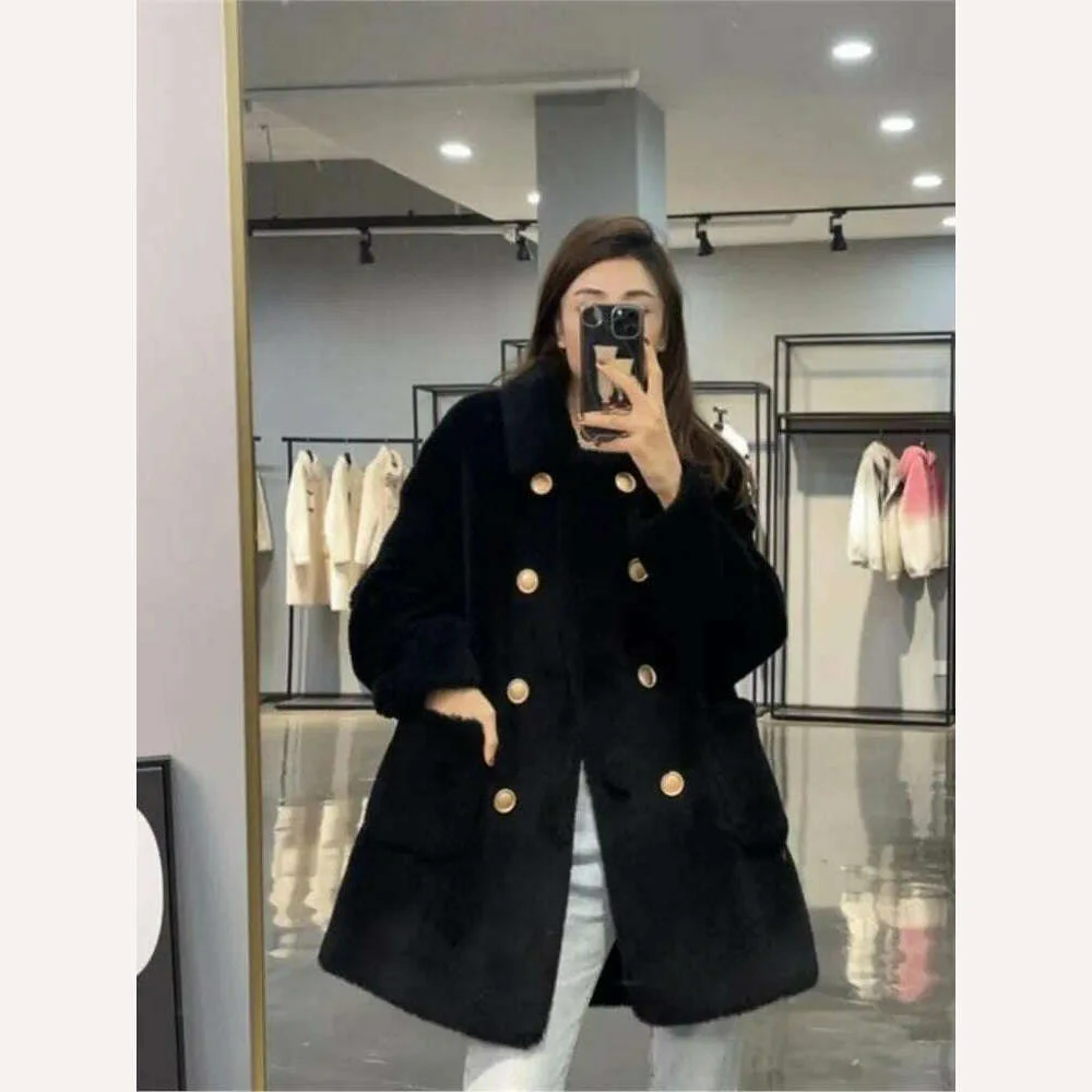 Women 2022 Winter Fashion Double-breasted Warm Coats Female Genuine Lamb Fur Jackets Ladies Long Sheep Shearing Thick Overcoats - Image 3